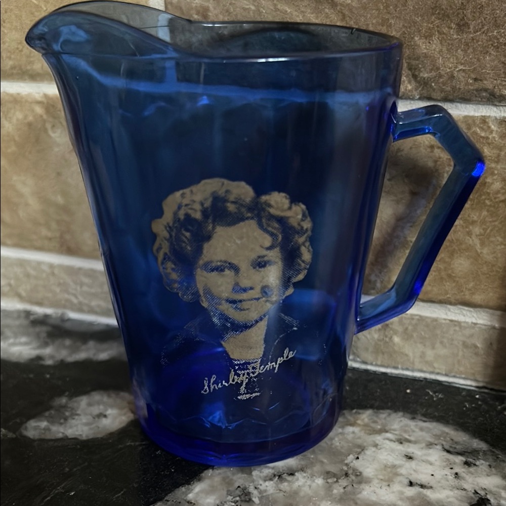 Vintage Shirley Temple Blue Glass Pitcher